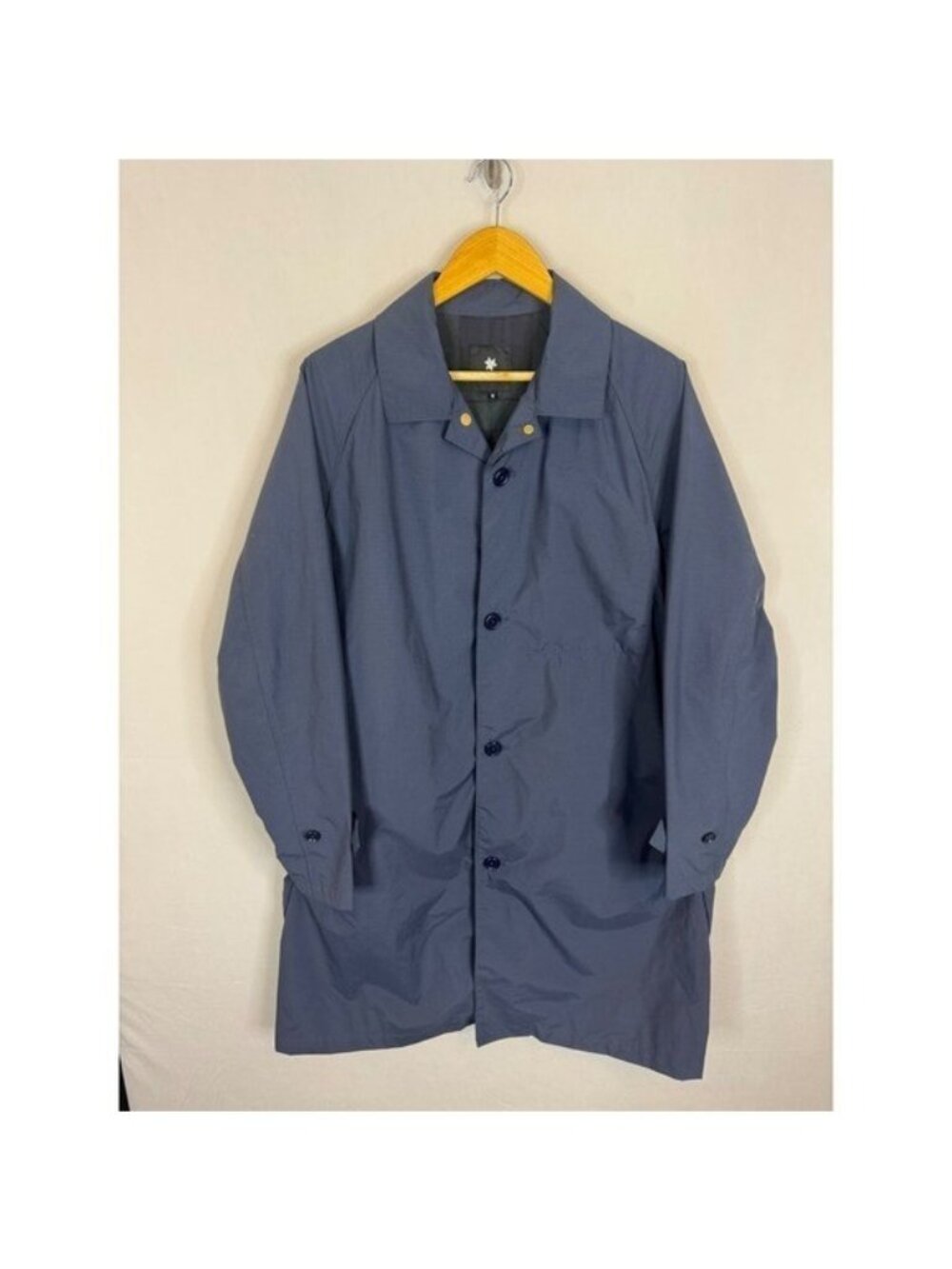 Goldwin Mens Navy Blue Nylon Ripstop Mac Coat GO11815 Plaid Lining Small